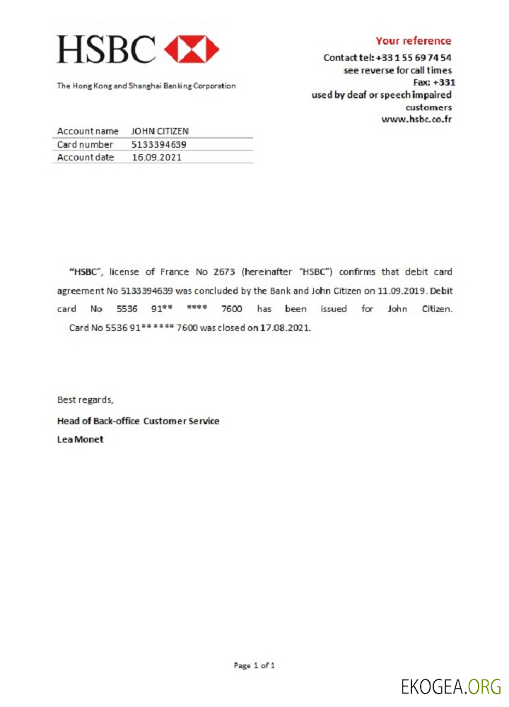 Référence France , HSBC , closure